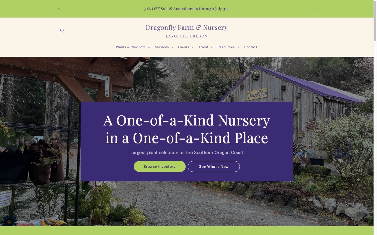 Homepage of Dragonfly Farm & Nursery